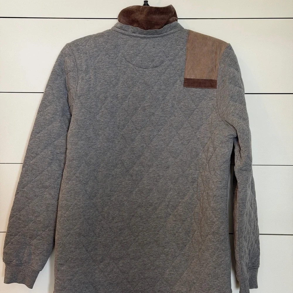 Southern Marsh Gray Quilted Pullover with Tan Suede Detail size Sm
